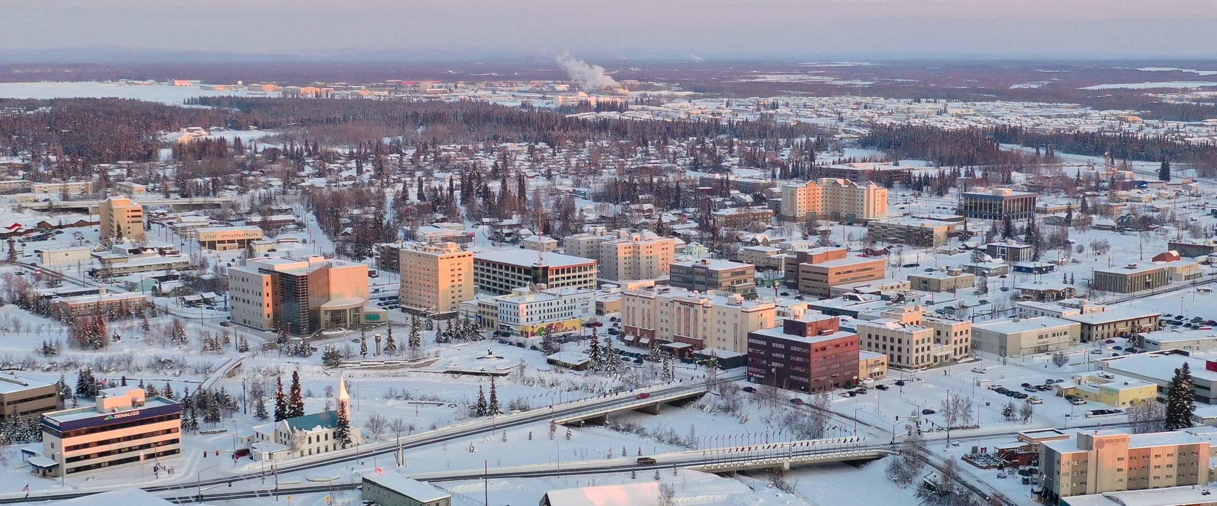 Fairbanks, Alaska skyline at dusk