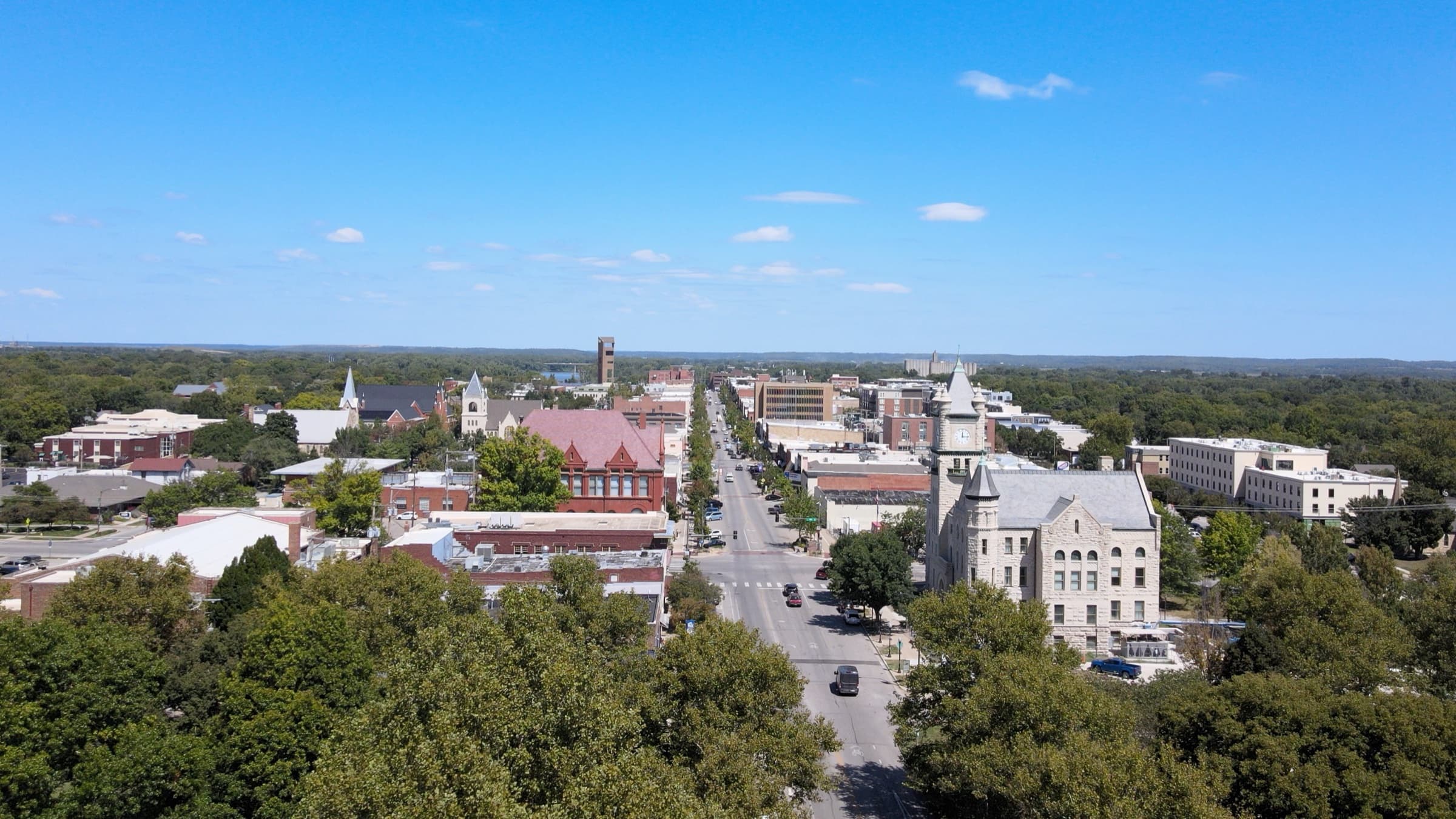 Lawrence, Kansas skyline at dusk