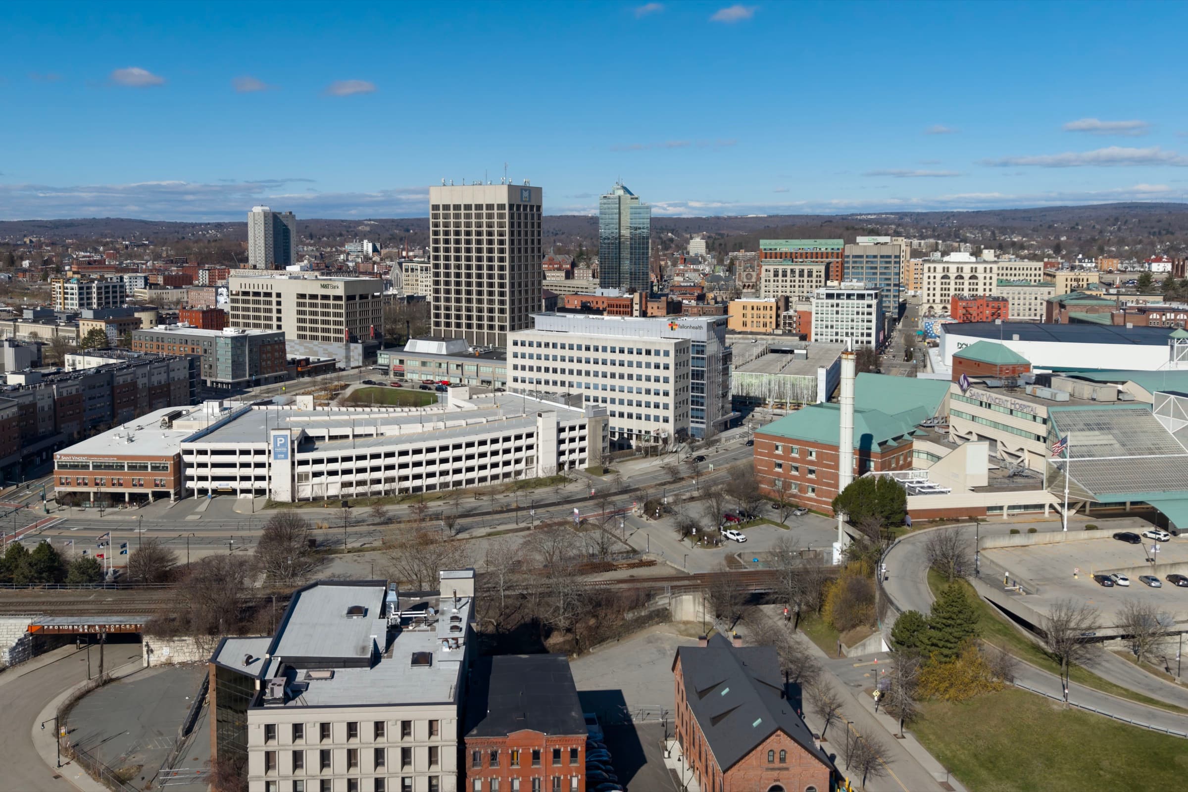 Worcester, Massachusetts skyline at dusk