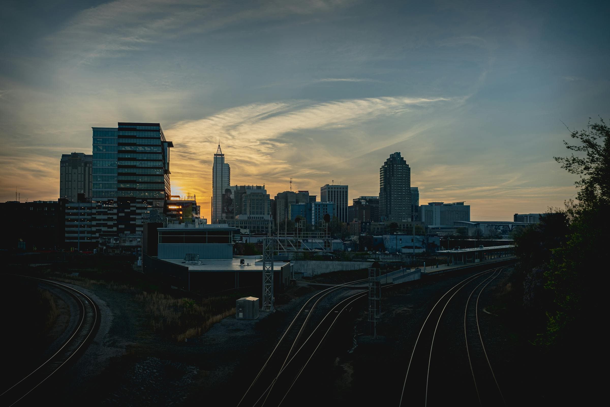 Raleigh, North Carolina skyline at dusk