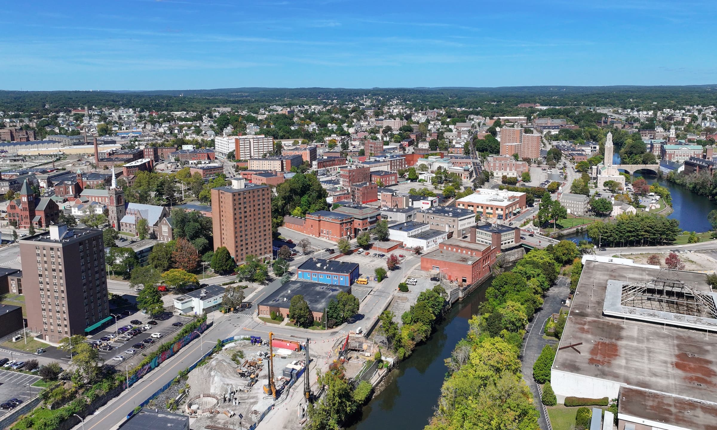 Pawtucket, Rhode Island skyline at dusk