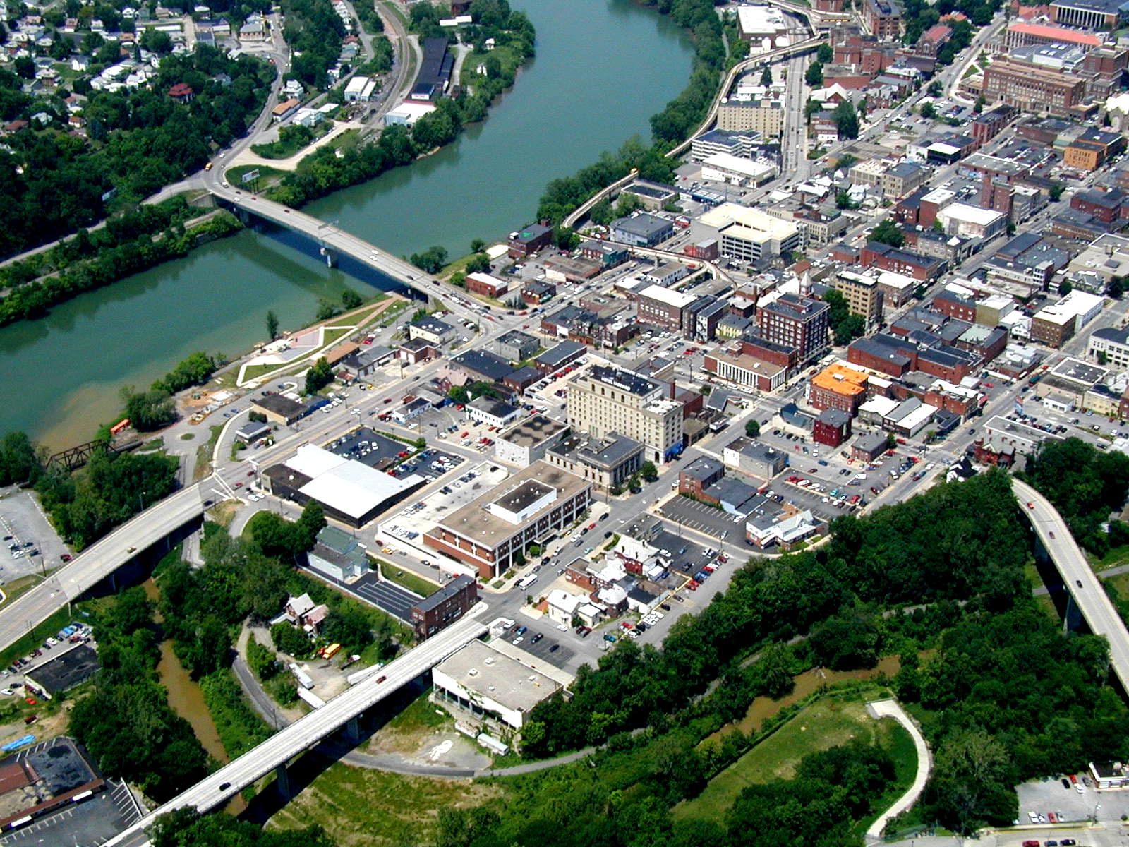 Morgantown, West Virginia skyline at dusk